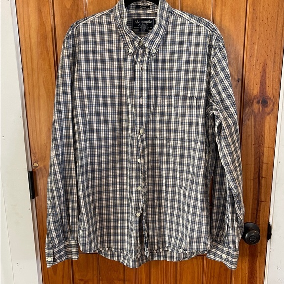 Abercrombie & Fitch Other - Abercrombie & Fitch Plaid Long Sleeve Muscle Shirt Button Down Medium Blue White